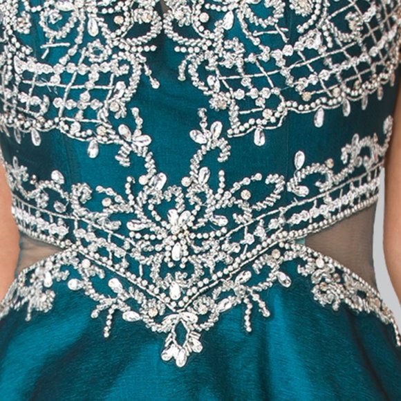 NEW FLOOR LENGTH SLEEVELESS A-LINE DRESS WITH SHEER CUT-OUT ZIPPER BACK GL2253 - Picture 6 of 12